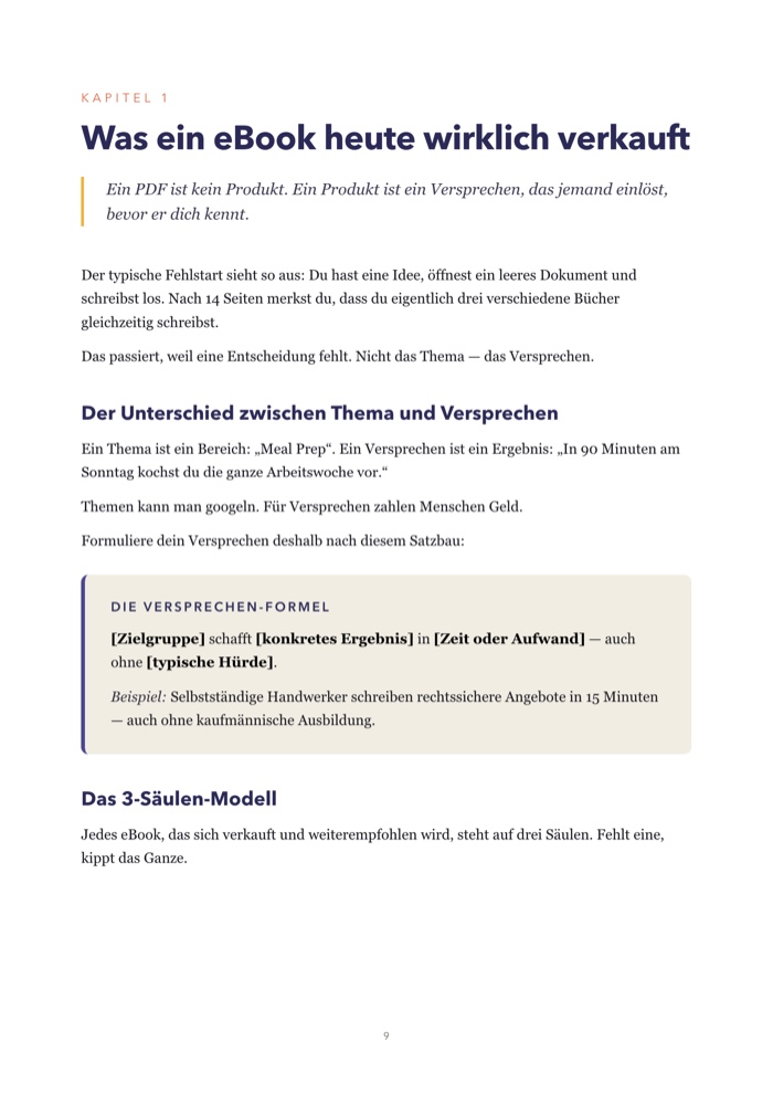 Innenseite aus Kapitel 1 mit der Versprechen-Formel in einer Infobox